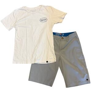 Quiksilver Boys White Shirt And Gray Shorts Set Size M/12 26"